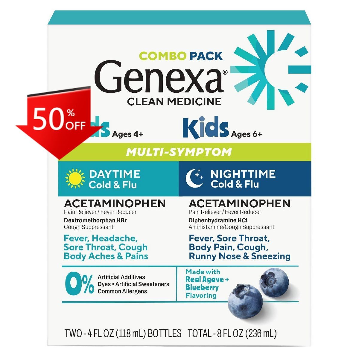 Genexa Kids’ Daytime & Nighttime Multi-Symptom Cold & Flu Syrup – 8oz/2ct