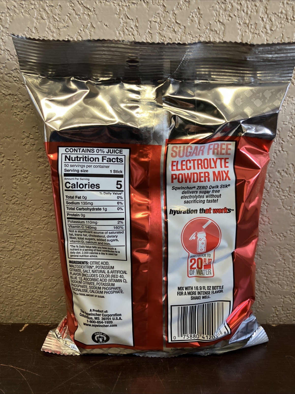 Sqwincher Zero Qwik Stik Fruit Punch Electrolyte Drink Mix 50 Pack