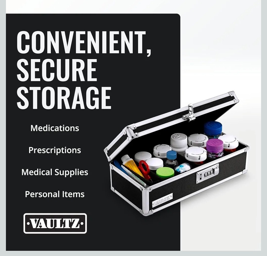 Vaultz Locking Medicine Storage Box with Combination Lock, 3.75″ x 11.88″ x 5.25
