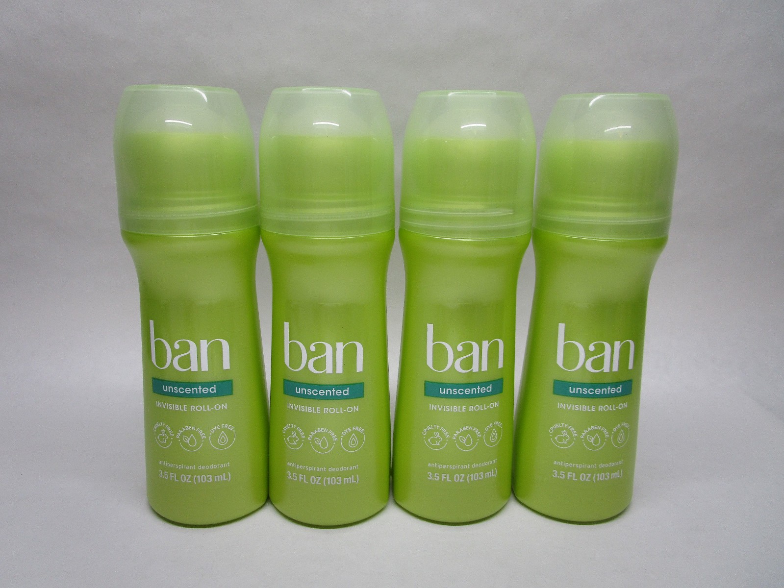 4 Ban Antiperspirant Deodorant Invisible Roll-On Unscented Each 3.5 oz 10/2028