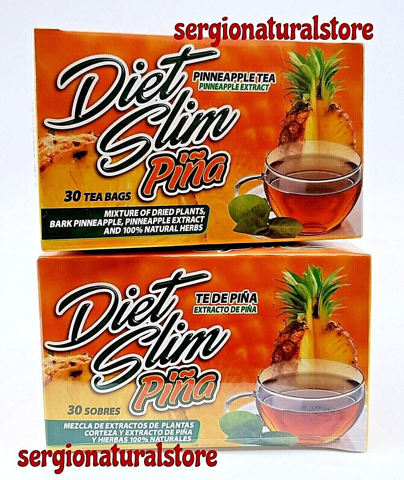 2 Packs DIET SLIM PIÑA TEA 60 WRAPPED BAGS 2.5 grs Green Tea Dandelion Piña