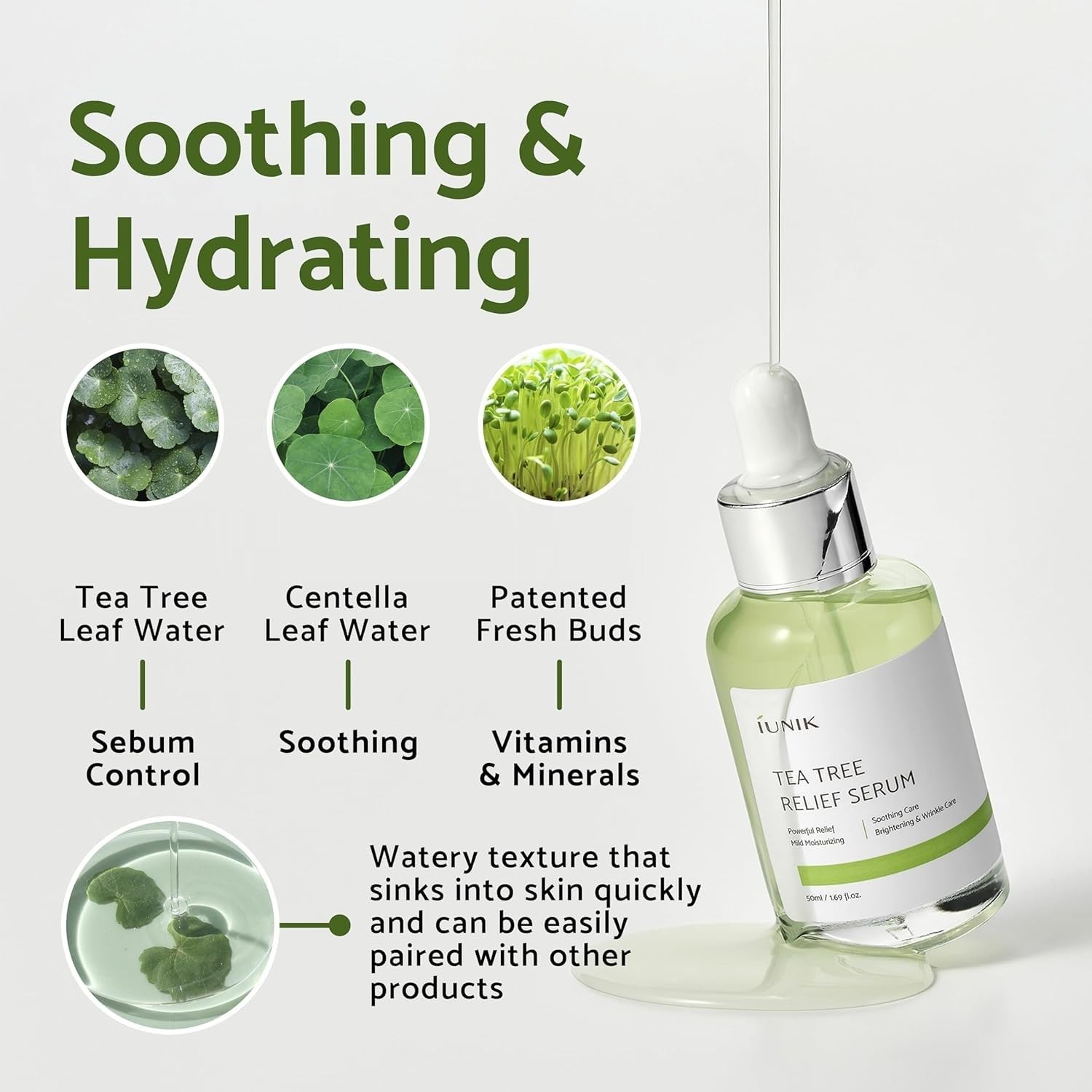 Tea Tree Relief Vegan Serum for Acne-Prone Skin – Non-Sticky & Lightweight Fa…