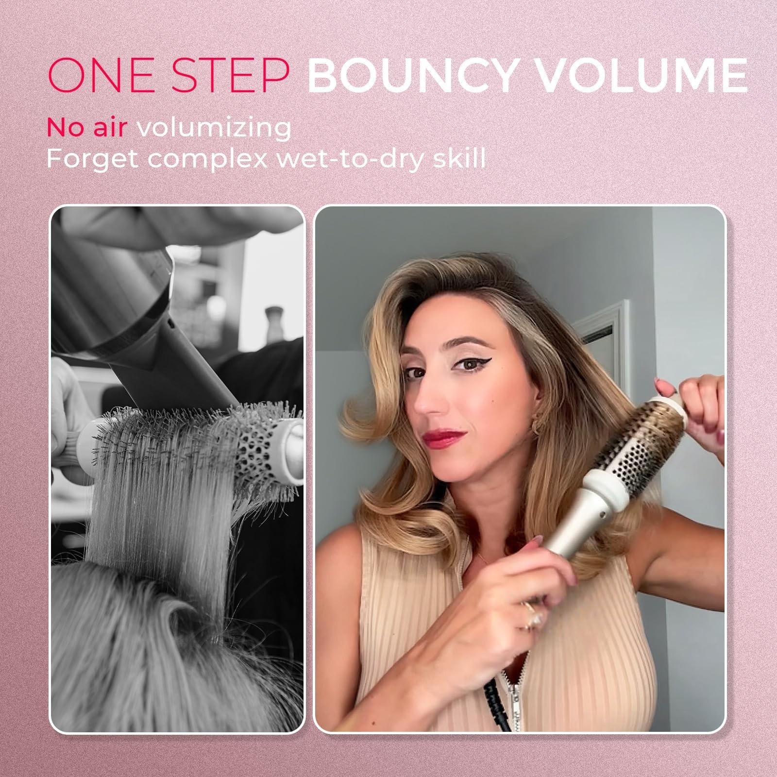 2-in-1 Heated Round Brush & Curling Tool – Volumizer for Hair Straightening, Dua