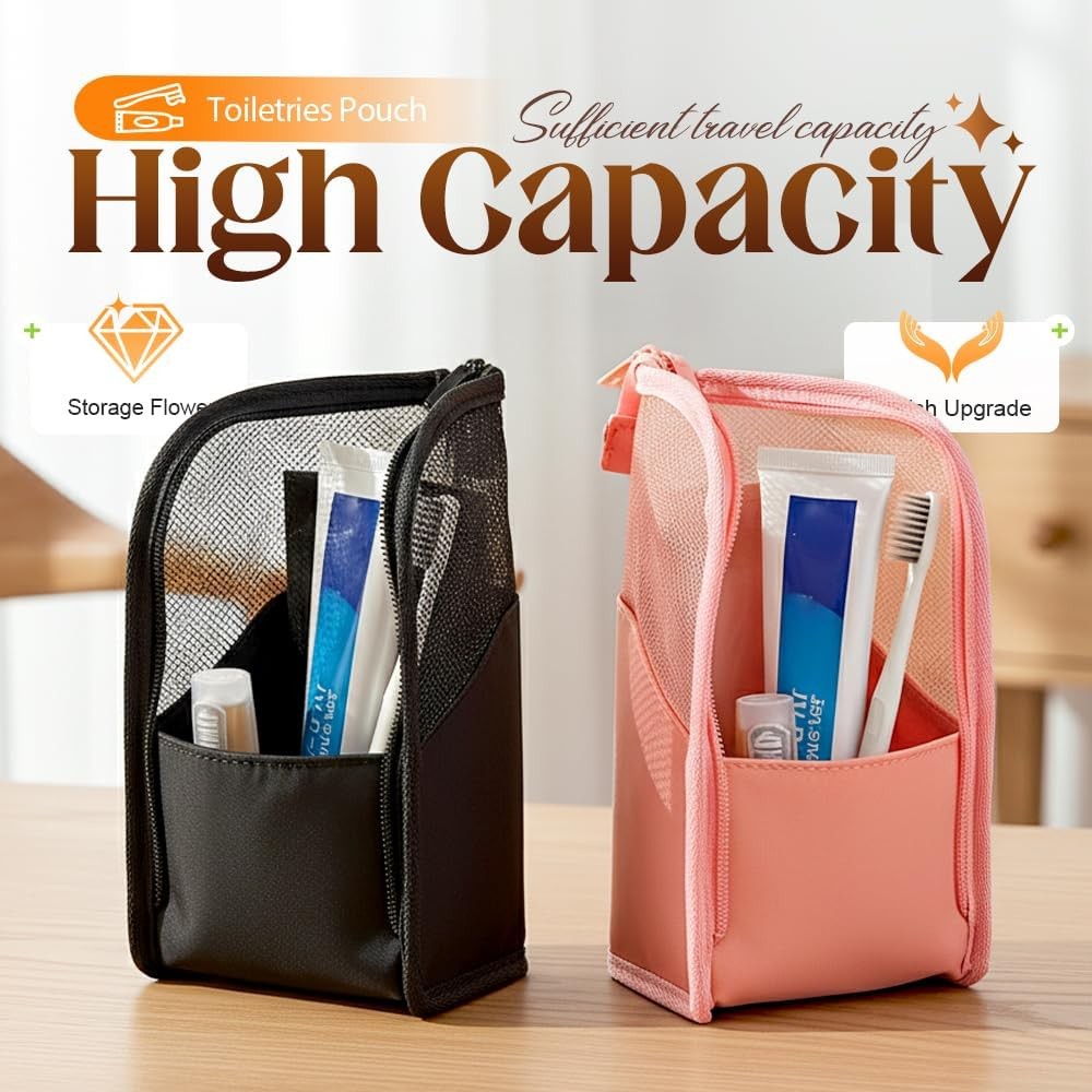 Standing Toiletry Bag 2026 – Lightweight Waterproof, Black+Pink, Travel Pouch