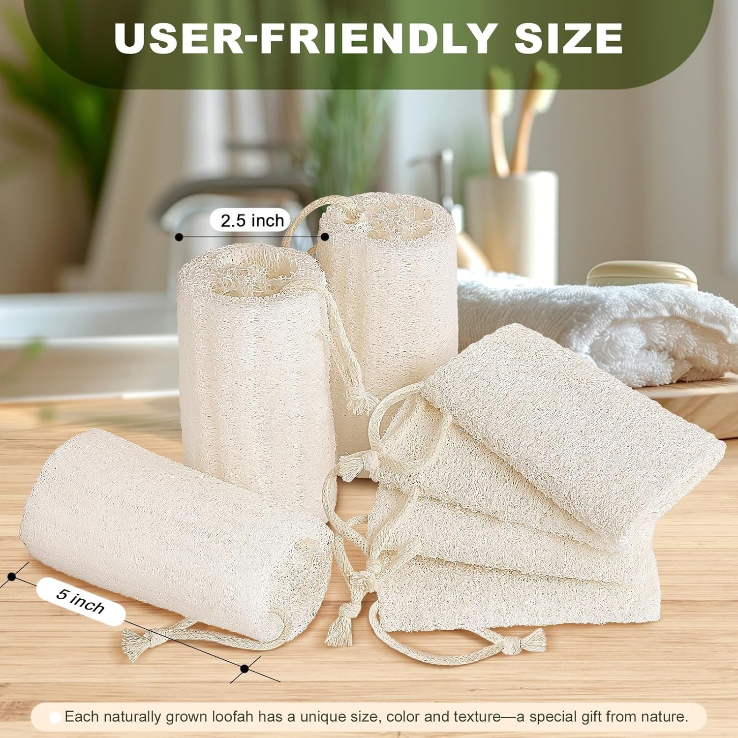 7 Pack Natural Loofah Body Scrubber Sponge, 5 Inch Organic Luffa for Exfoliating