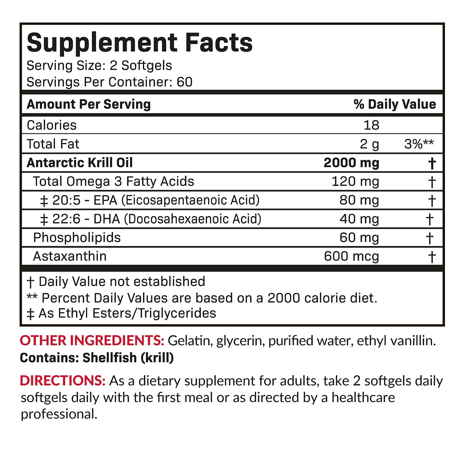 Antarctic Krill Oil 2000mg with Astaxanthin, Omega-3 EPA DHA, Non-GMO, 120 Softg