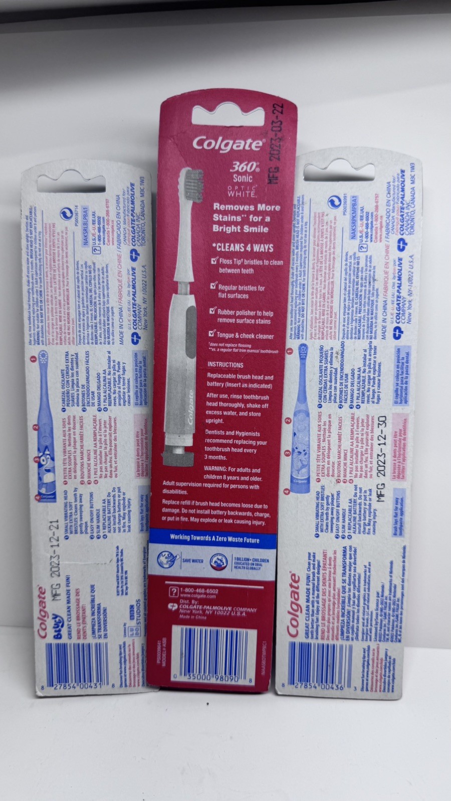 Colgate Battery Powered Toothbrush (3) Adult Optic White, Kids Pokémon & Bluey