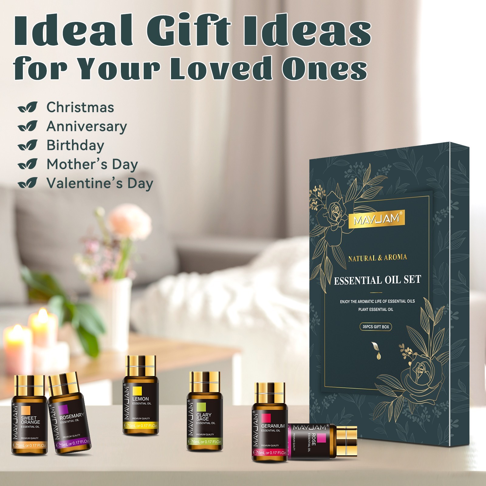 MAYJAM 35x5ml Pure Essential Oil Gift Set Fragrance Oils for Diffuser Humidifier