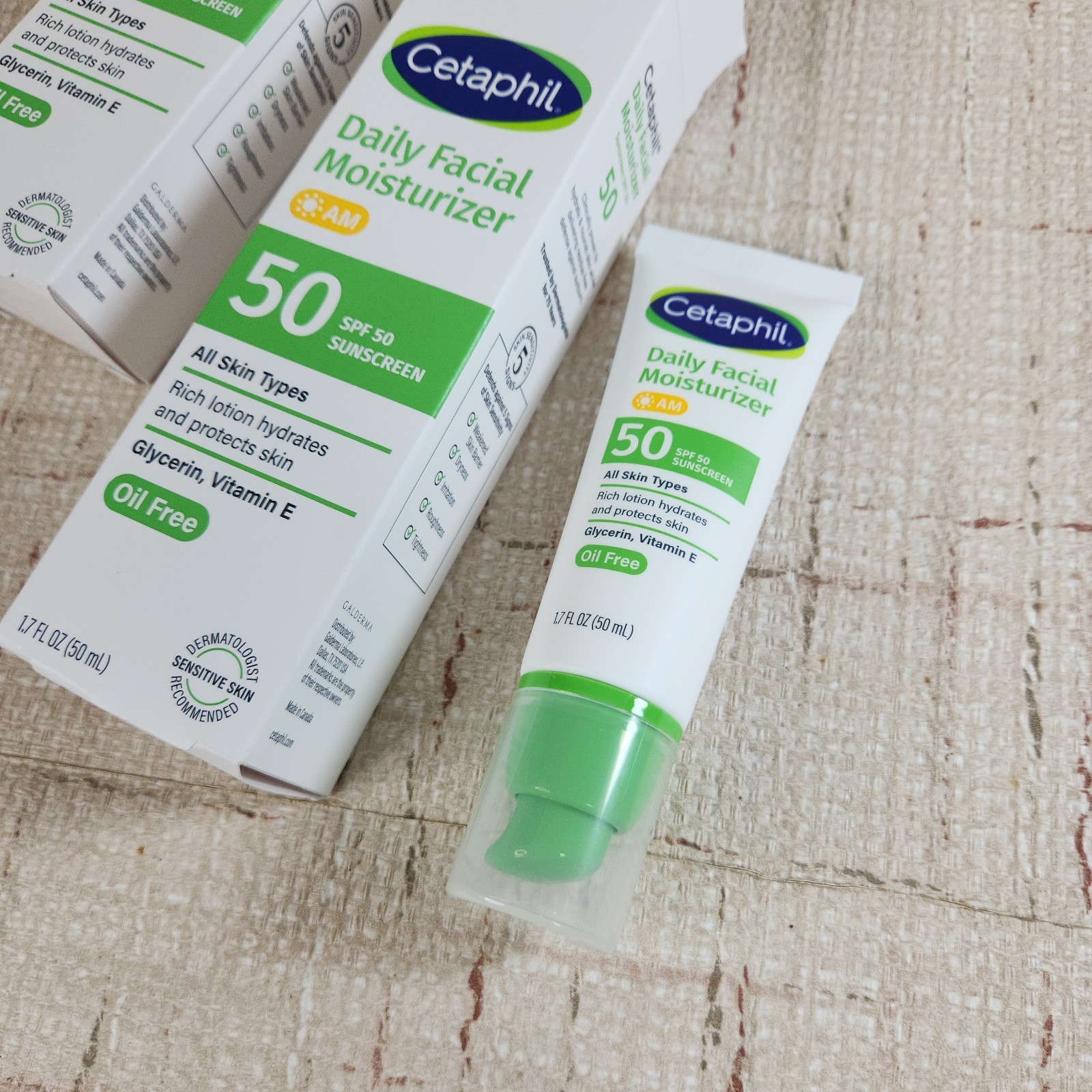 2 New Cetaphil Daily Facial Moisturizer SPF 50 All Skin Types 1.7oz Exp. 09/2027