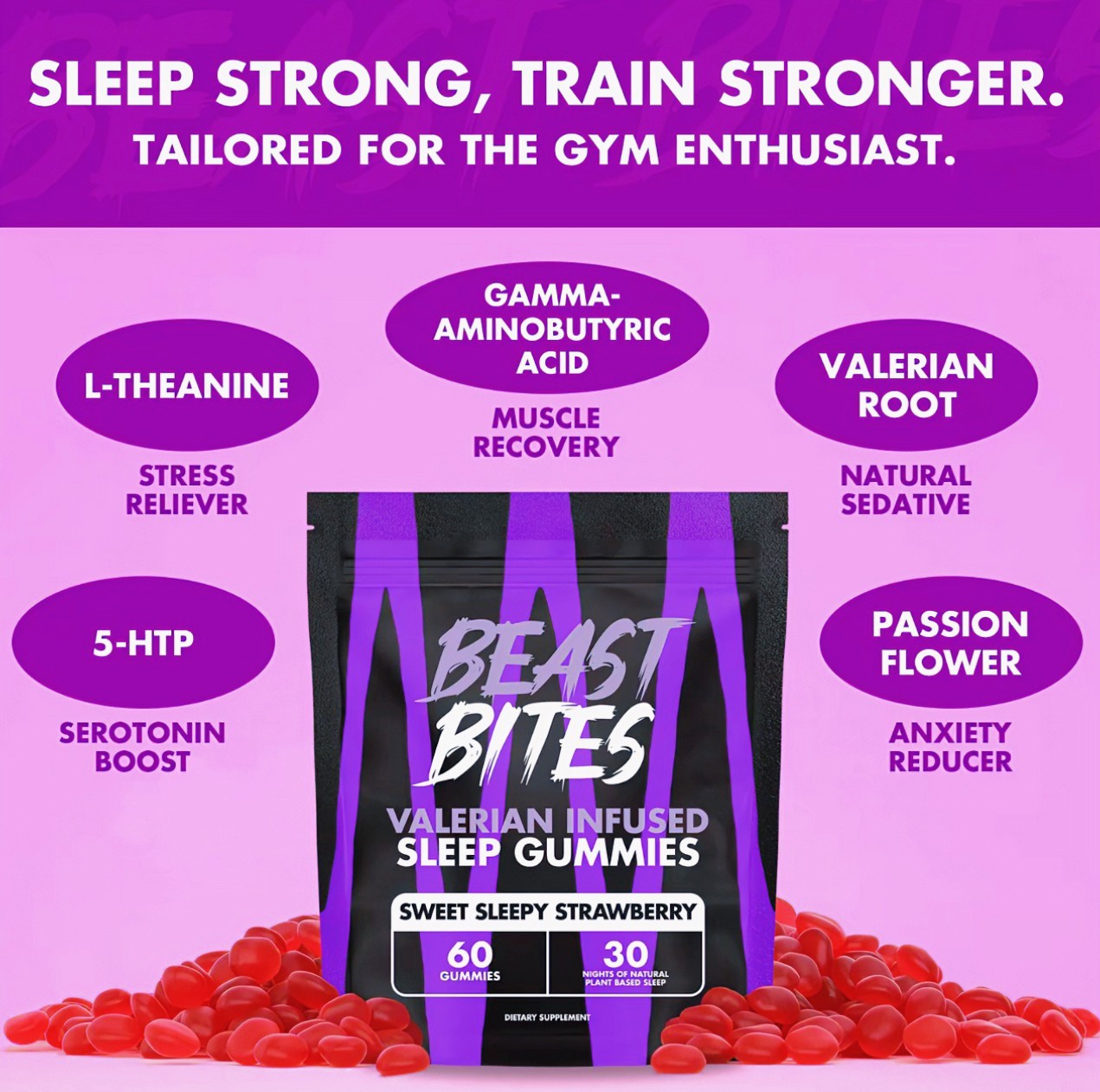 Valerian Infused Sleep and Nighttime Recovery Gummies – Beast Bites