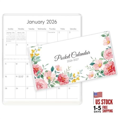 Pocket Calendar 2026-2027 for Purse, 2026-2027 Pocket Planner 24 Months Floral