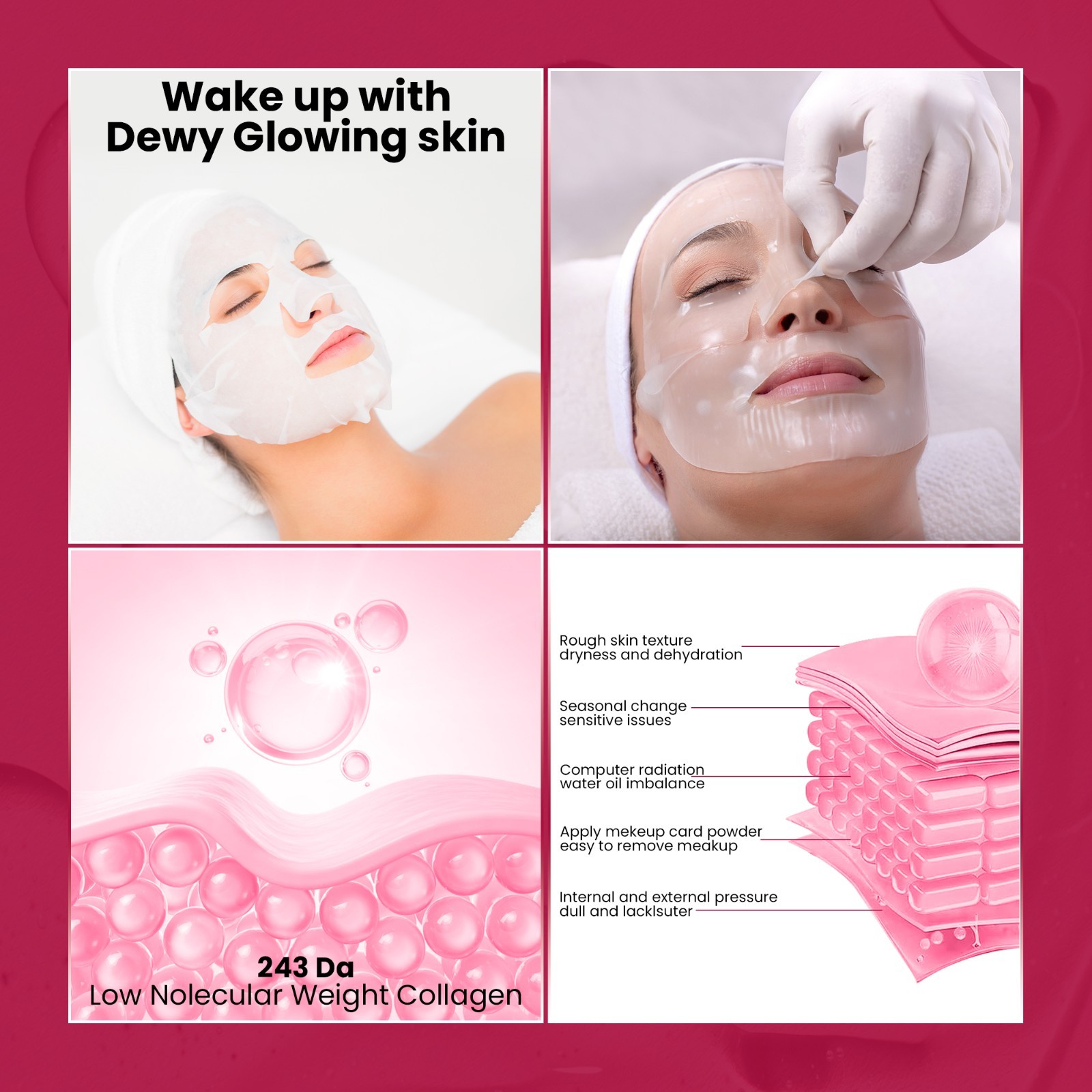 Bio Collagen Face Mask Sheets Korean Skincare Anti-Aging Hydrating Firming Pore