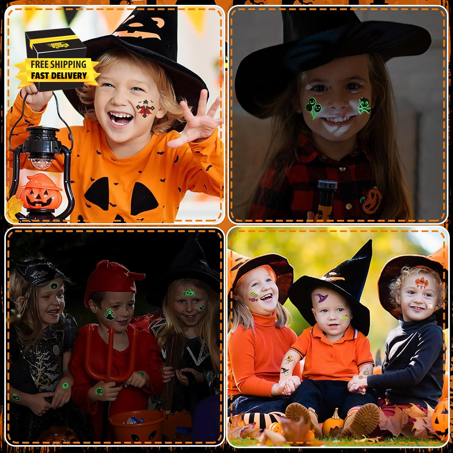 Halloween Temporary Tattoos for Kids, 180 Pcs 1.6 Inch Glow in Dark Bulk Tattoos