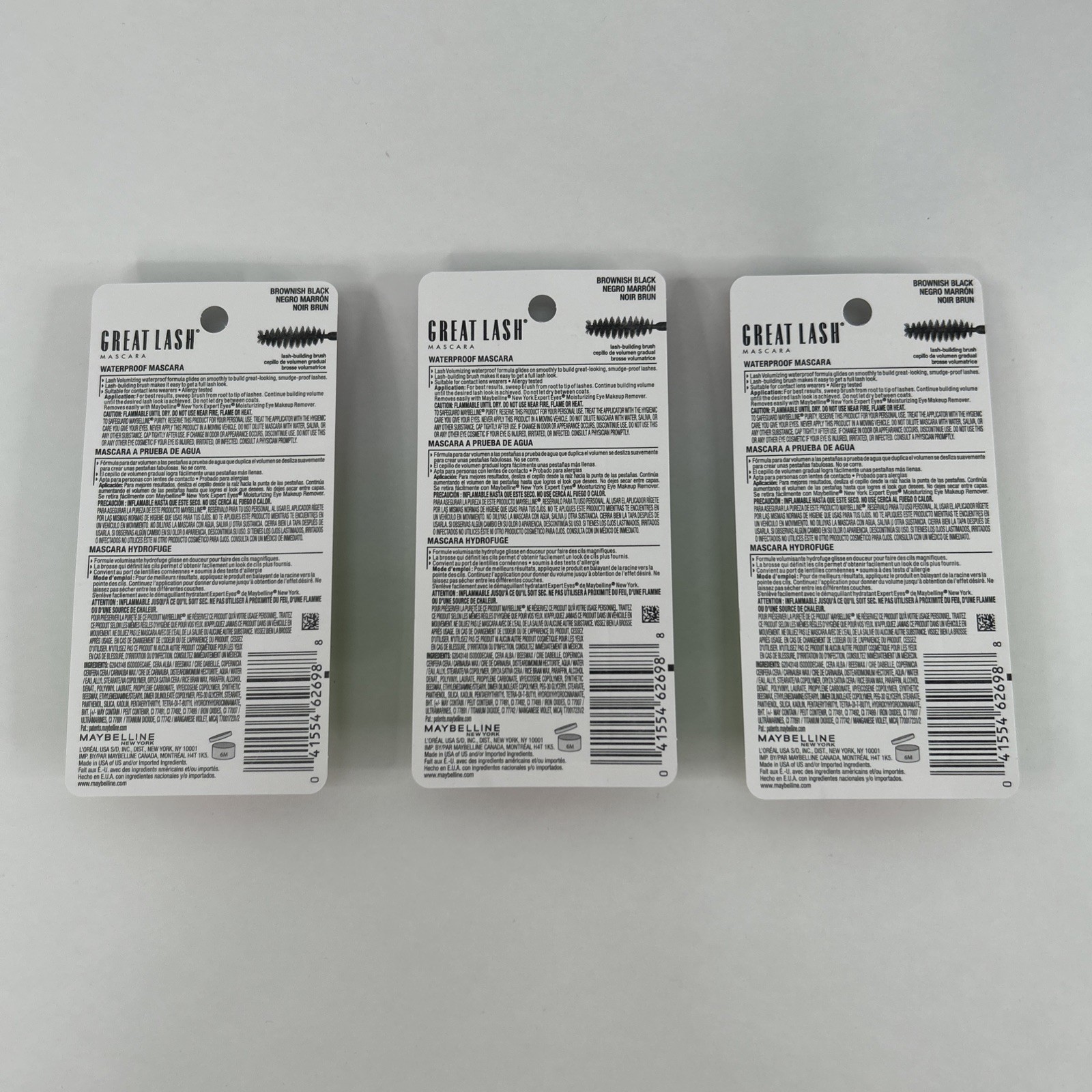 3 Pack Maybelline Great Lash Waterproof Mascara, Brownish Black 112, 0.43 fl oz