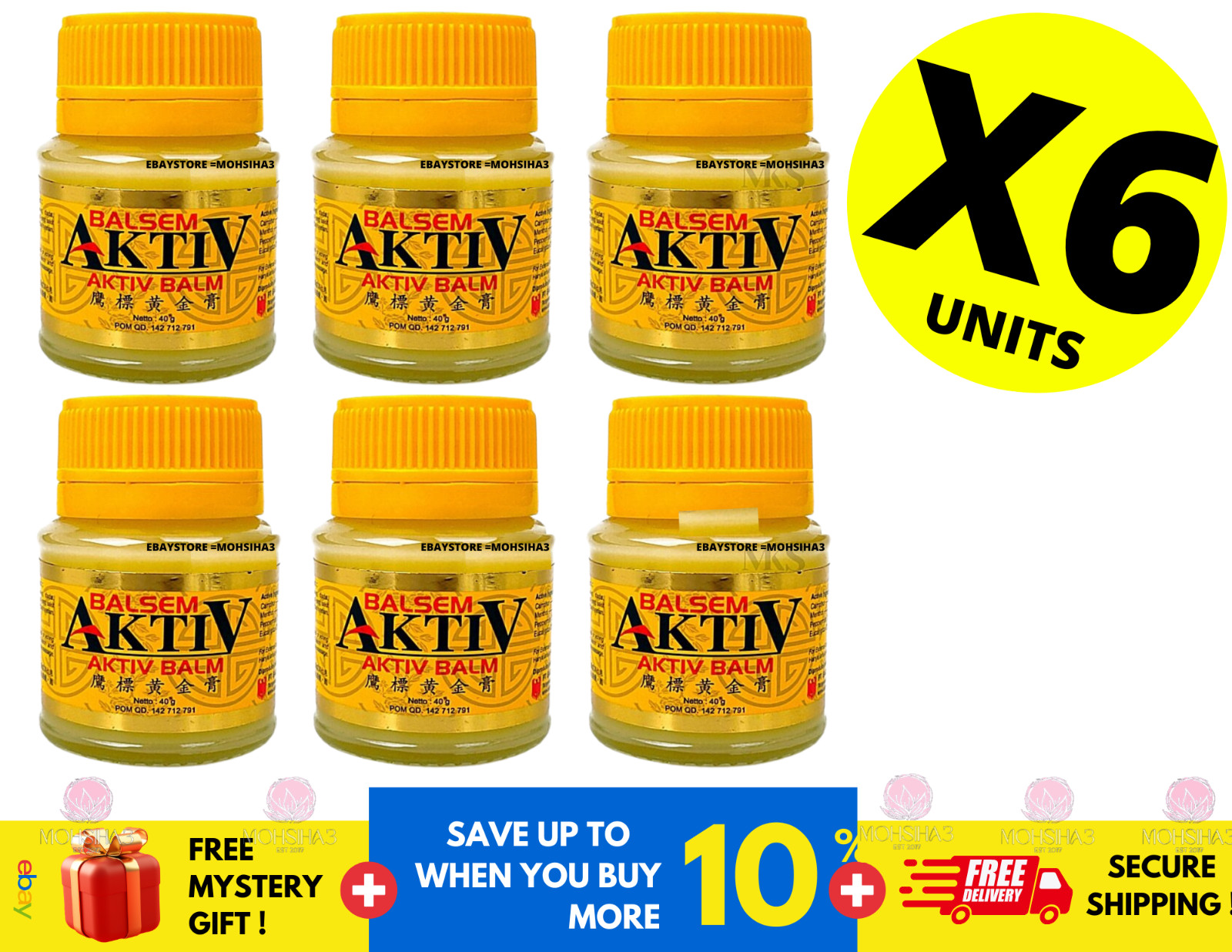 AKTIV Balm Cap Lang Neck Muscle Pain Relief 40g ( X 6)