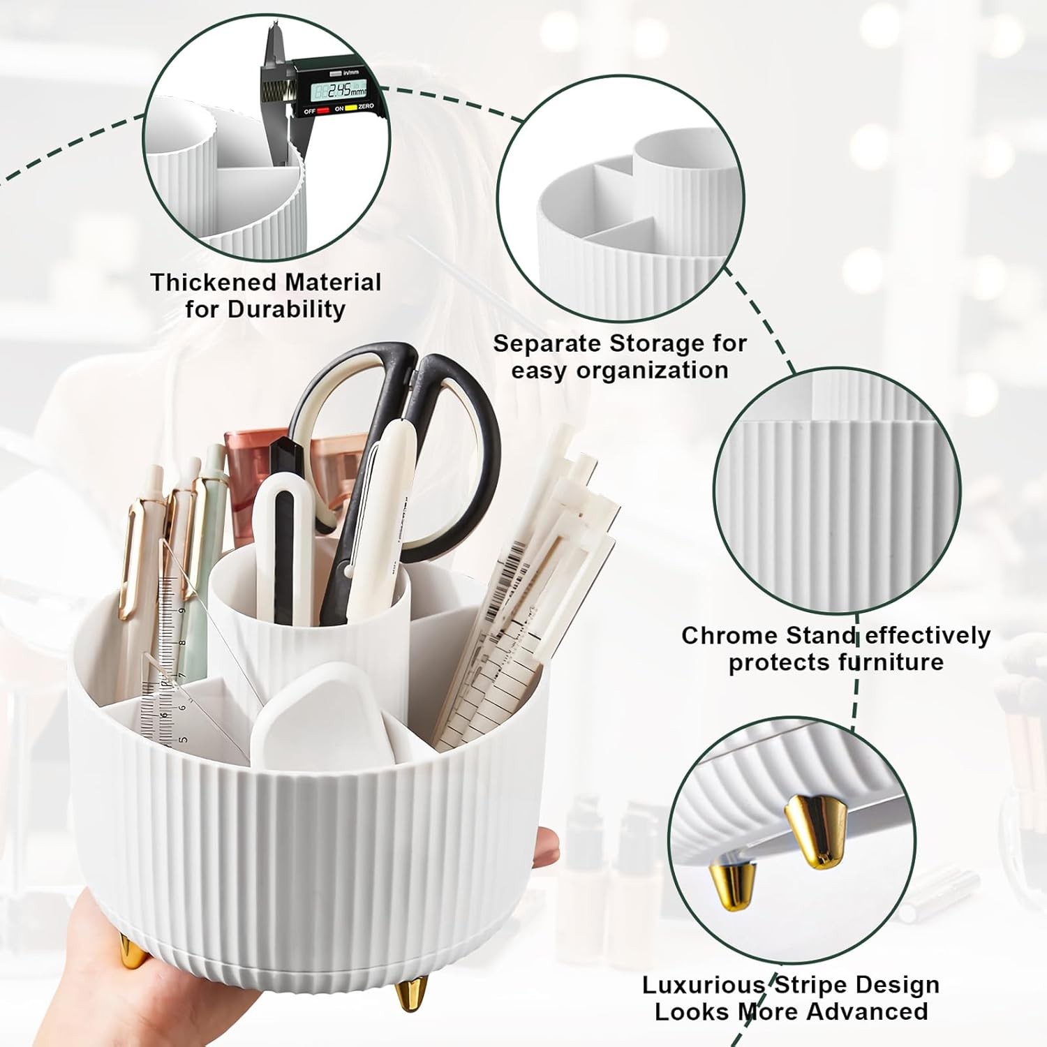 Makeup Brush Holder Organizer,360° Rotating Makeup Brush Organizer,5 Slot Make