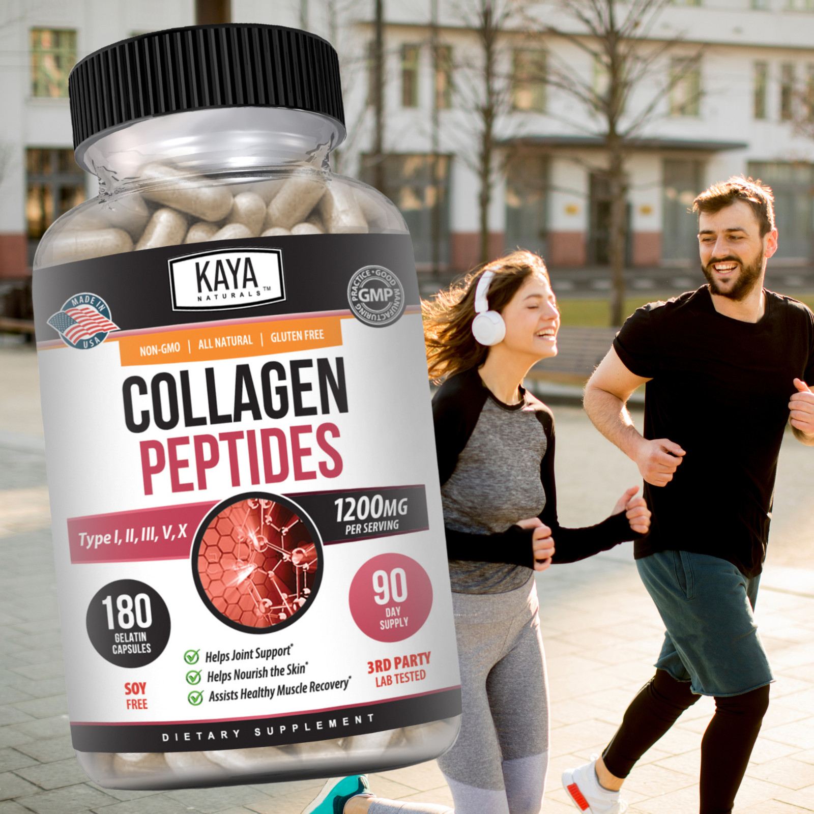 COLLAGEN PEPTIDES Types I, II, III, V, X 180ct Pills Anti-Aging Skin Capsules