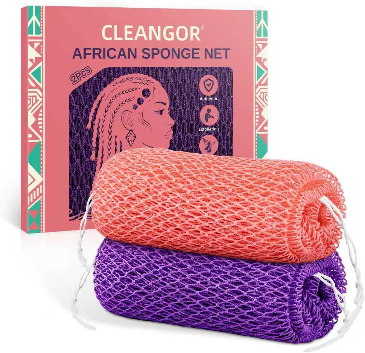 2Pcs African Net Sponge Authentic with Knots – Exfoliating Body Scrubber for All