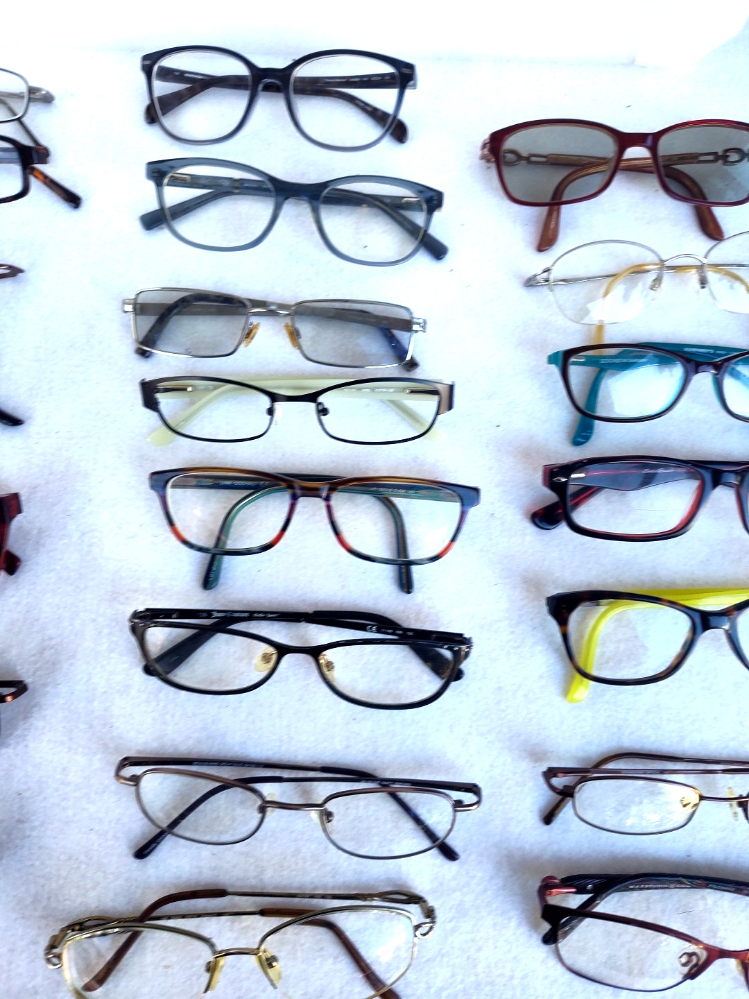 Lot of 34 Eyeglass Frames: Branded Vintage Modern Mens Women Eddie Bauer Saks