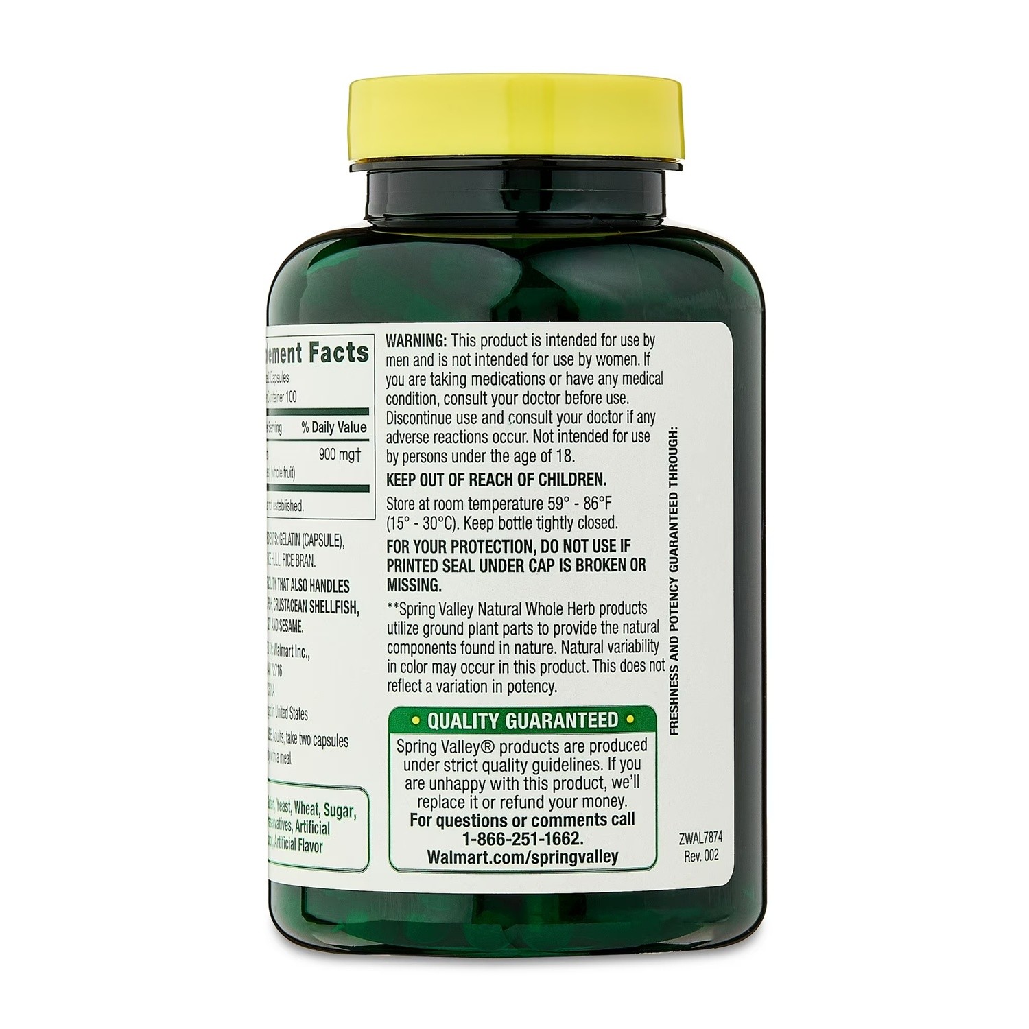 Saw Palmetto 450 Mg Whole Herb Prostate Supplement Urinary Health, 200 Capsules