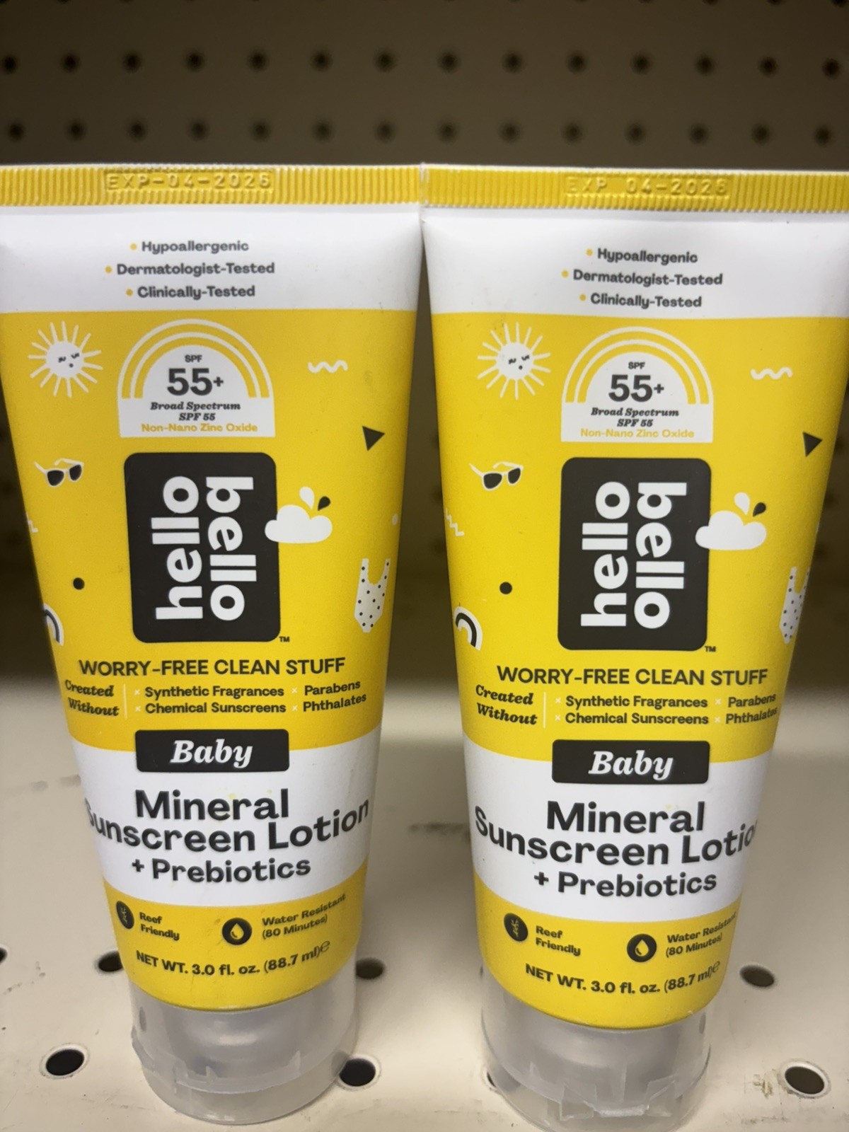 (2) Hello Bello Mineral SPF 55 Sunscreen Lotion with Prebiotics for babies 4/26