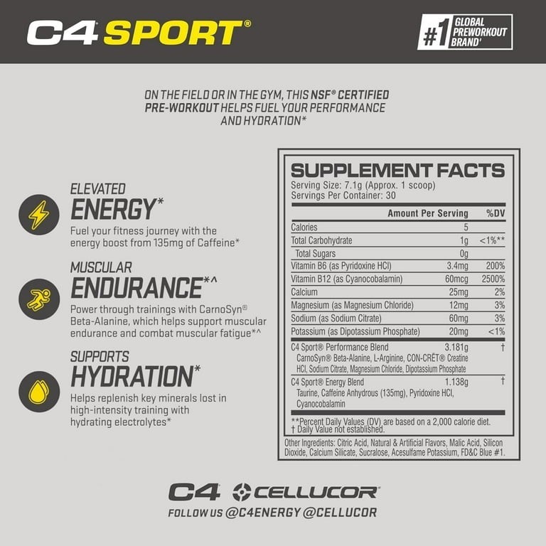 C4 Sport Pre-Workout, Blue Rasperry, Fruit Punch