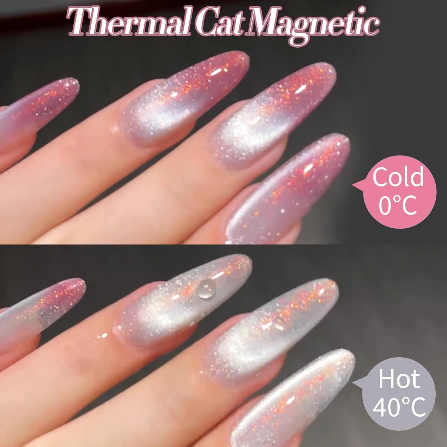 BORN PRETTY Cat Magnetic Eye Gel Nail Polish,Color Changing Pink Sliver Glitter