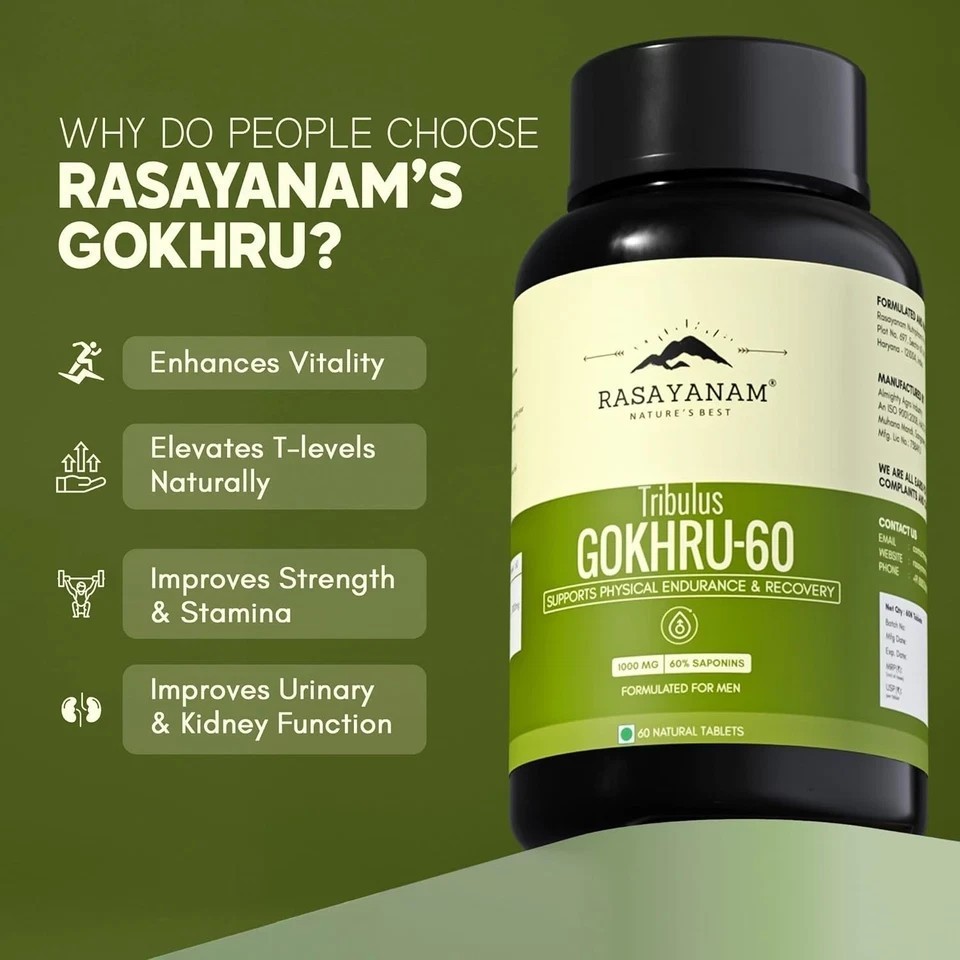 Gokshura -Puncture Vine ( Tribulus terrestris ) 1000mg – 60 Tablet ( pack of 3 )