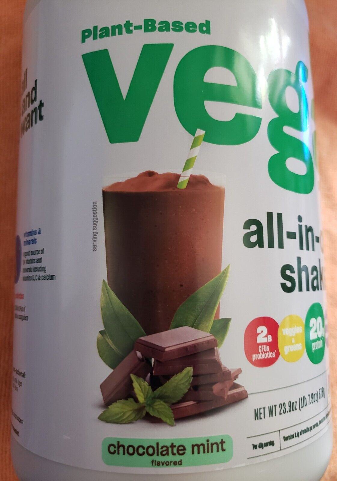 VEGA – All IN ONE SHAKE – Plant Based 23.9 oz – Chocolate Mint – Expire 5/2026