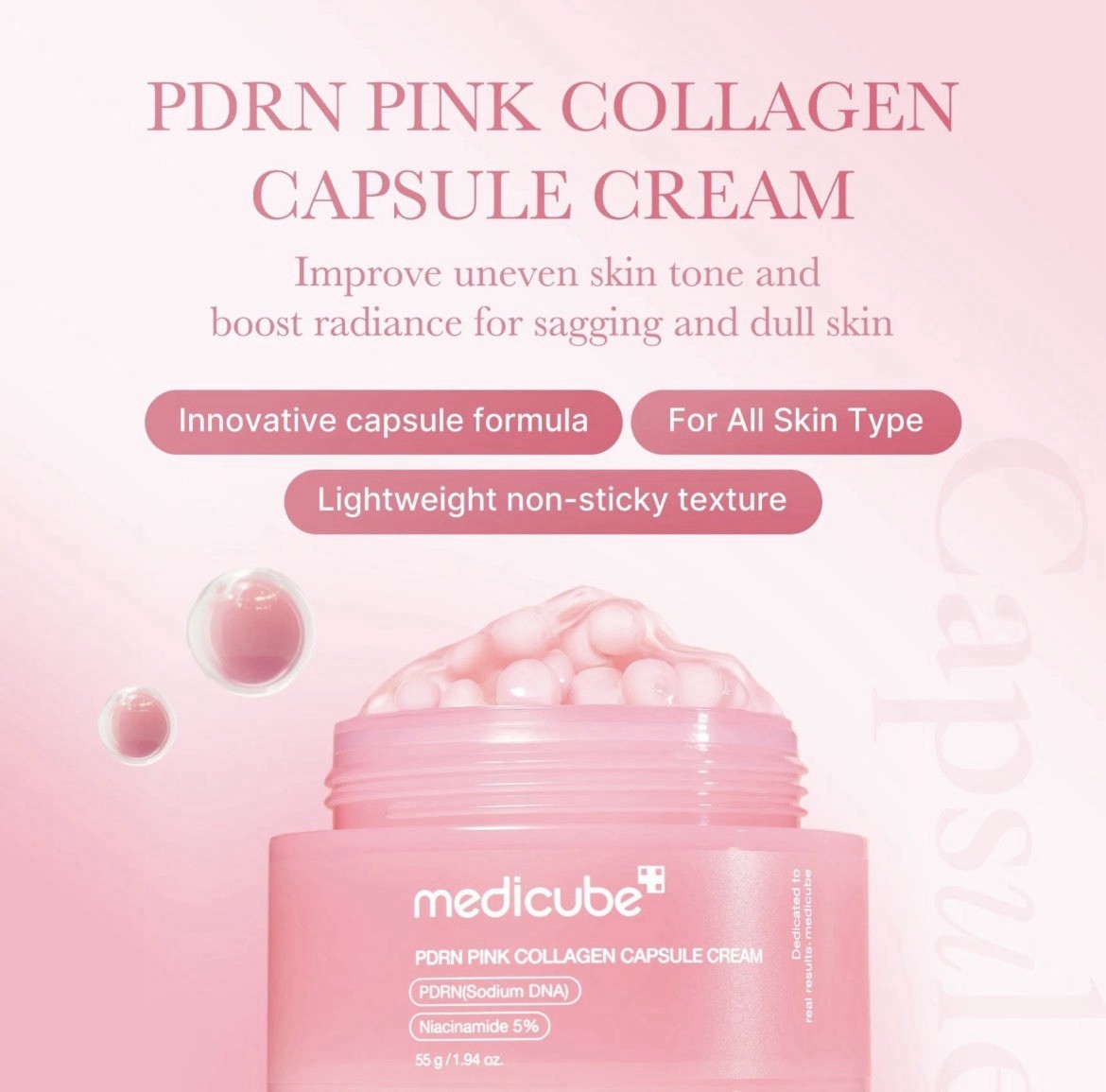 PDRN Pink Collagen Capsule Cream 2oz | Salmon DNA + 5% Niacinamide Moisturizer
