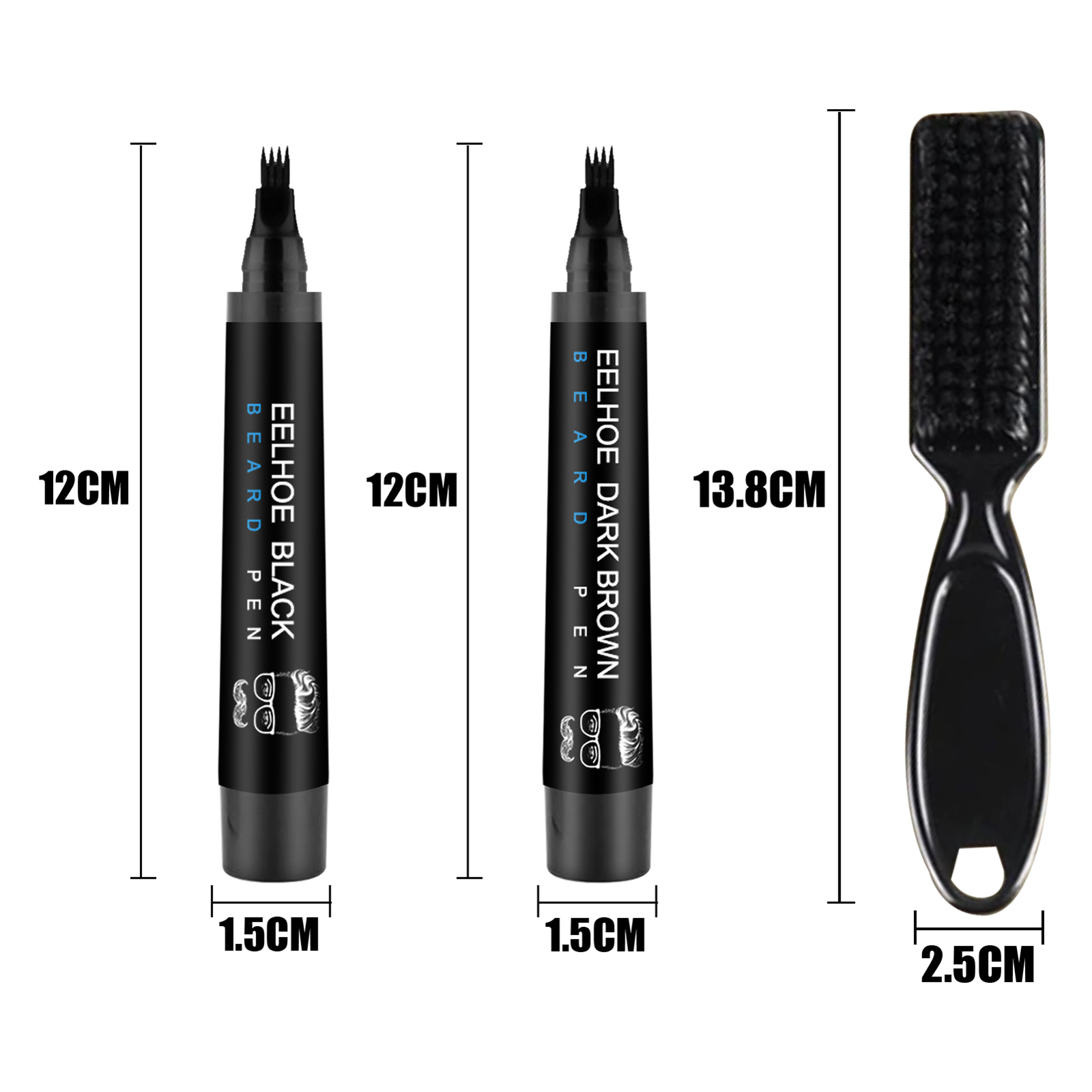 2× Waterproof Beard Pencil Filler Long Last Hair Grower Moustache Eyebrow +Brush