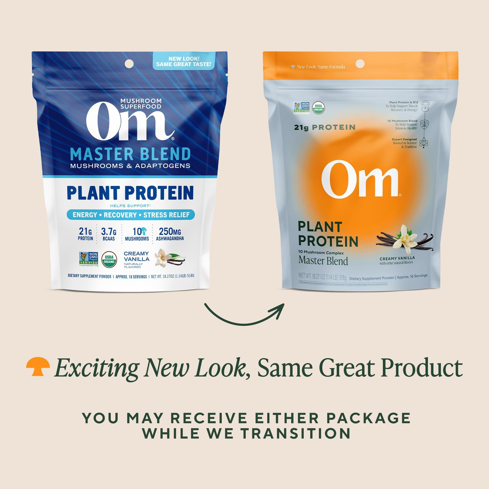 1/27 OM MUSHROOM SUPERFOOD Master Blend Vegan Protein – Creamy Vanilla Plant Pro