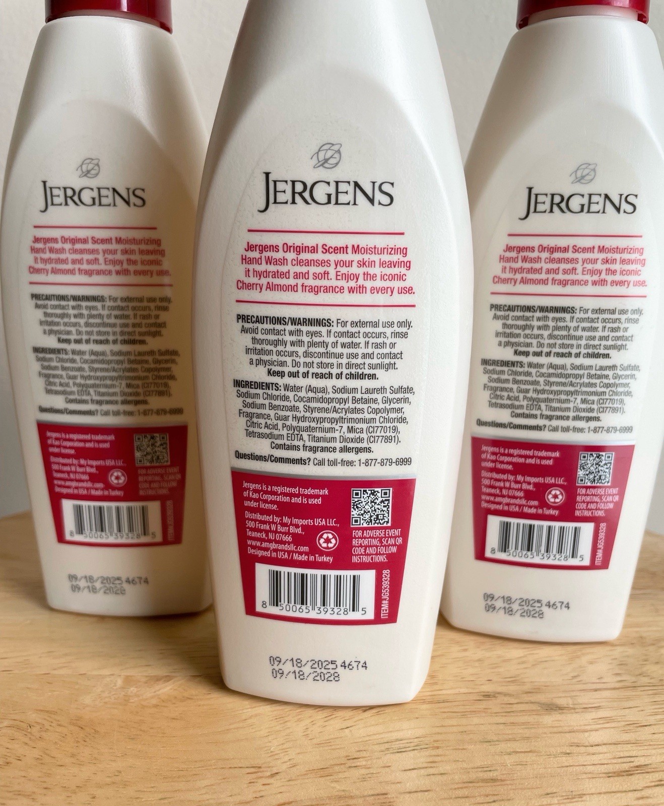 3 Jergens Original Scent Cherry Almond Moisturizing Hand Wash Soap Pump 8.45oz