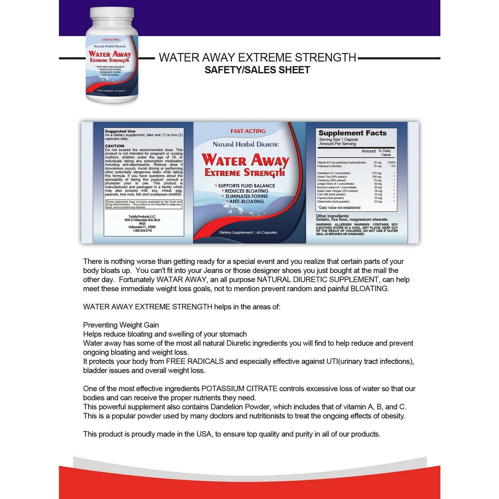 7Hour Slim Weight Loss Capsules Water Away Supports Fluid Balance Supplements