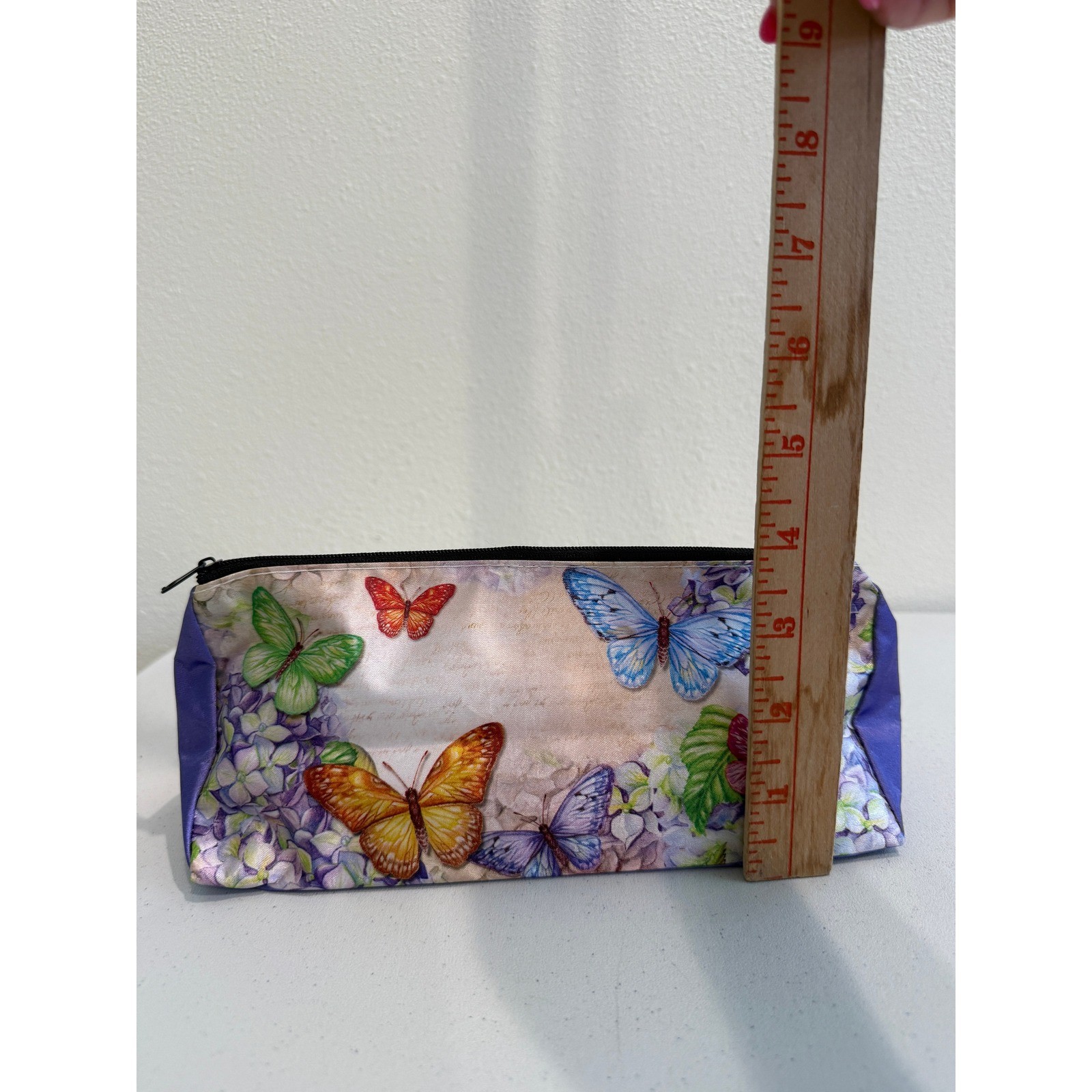 Butterfly Floral Cosmetic Bag Purple Hydrangea Makeup Pouch Zippered Travel Case