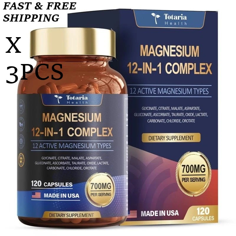 2 BOTTLES–NEW Magnesium Complex 700mg 12 in 1 Magnesium Supplement & 120 Counts