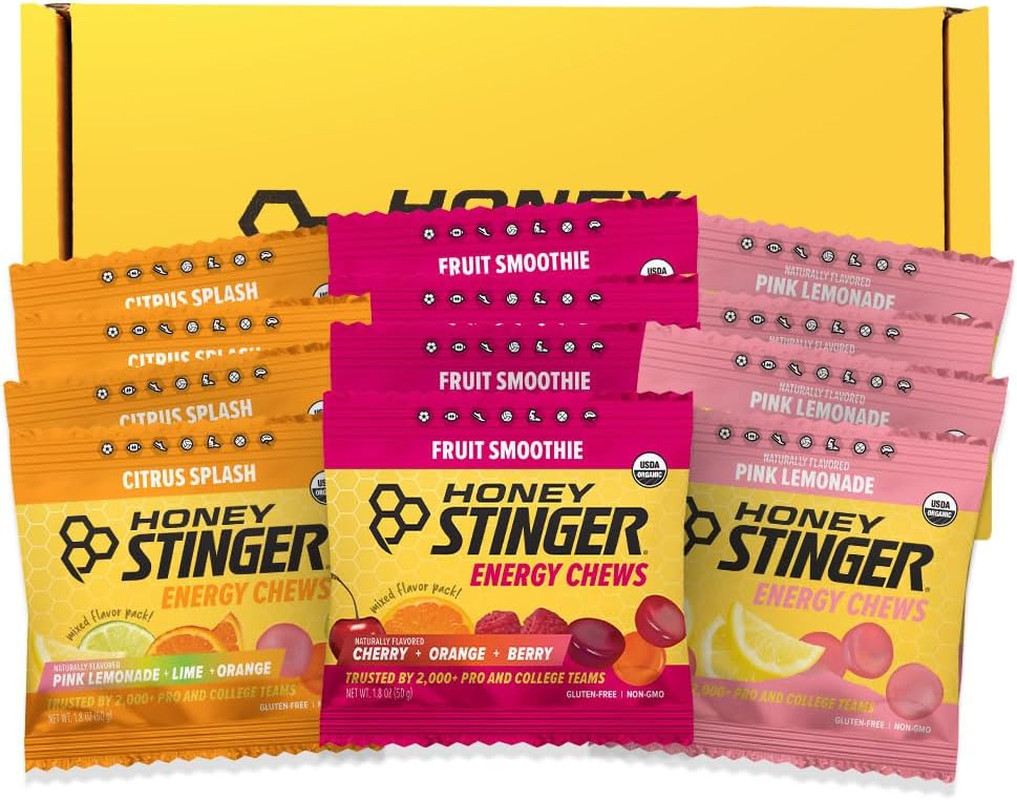 Organic Energy Chew Variety Pack of 12, 4 Pack Each of Fruit Smoothie, Citrus Sp