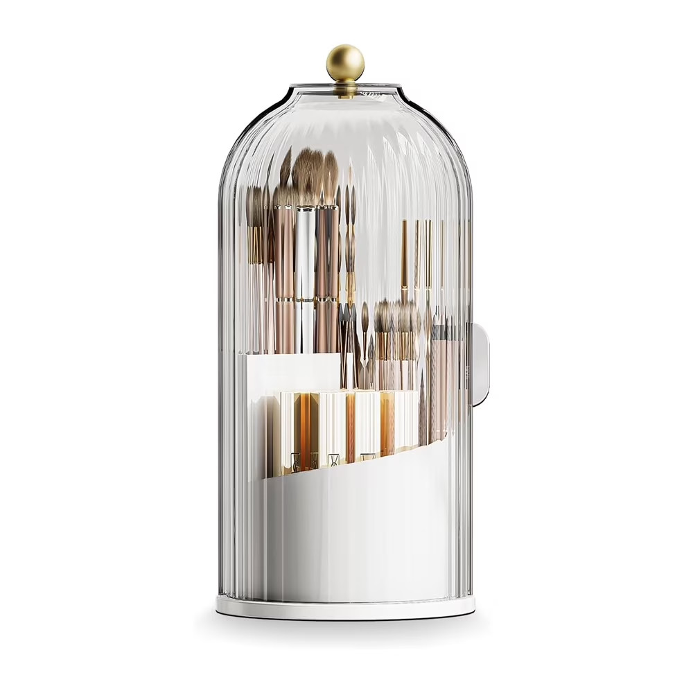 Makeup Brush Holder Organizer with Lid,360 Rotating Clear Dust Proof Makeup Brus