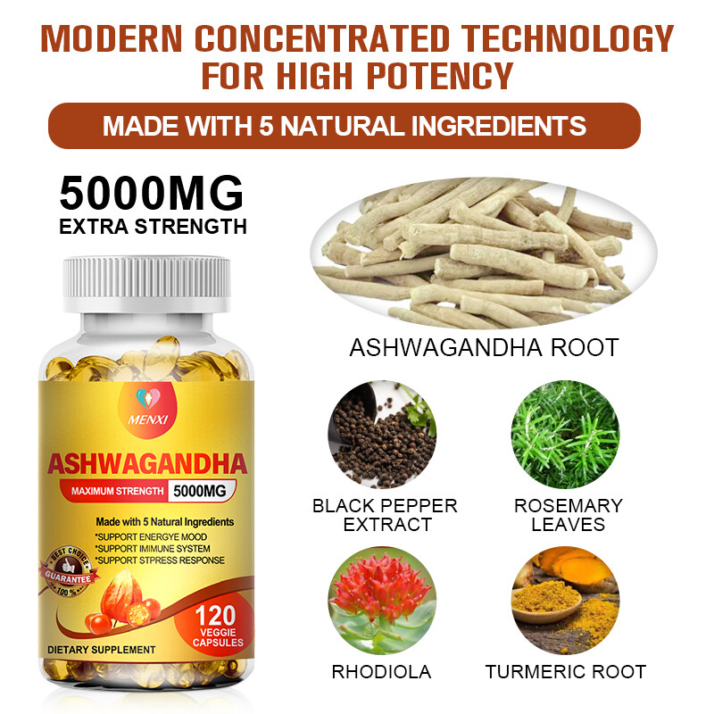 Organic Ashwagandha Capsules 5000MG with Black Pepper Root Powder 120 Capsules