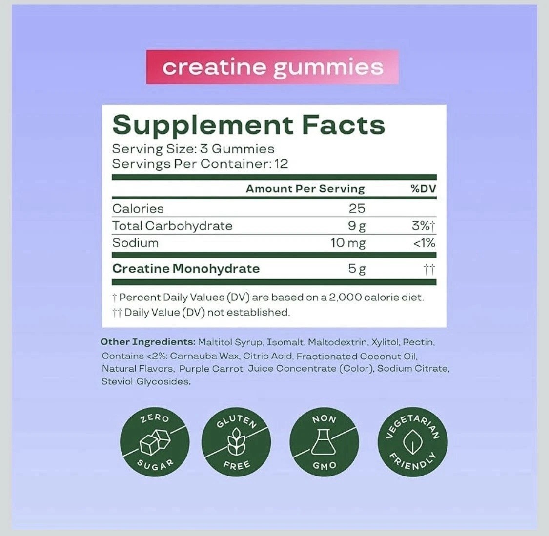 Berry Creatine Gummies 5g Per Serving, Zero Sugar, Gluten-Free