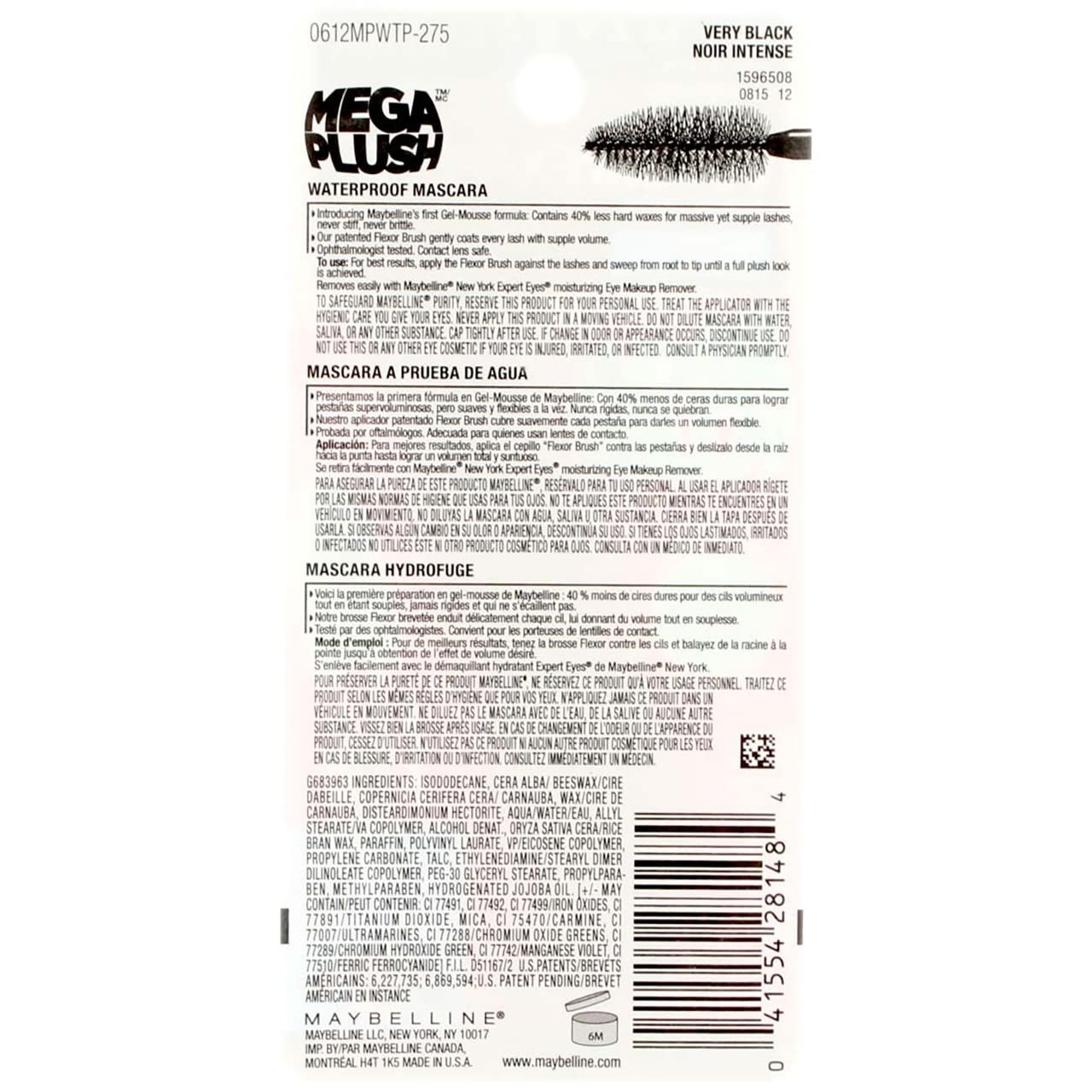 Maybelline Volum’ Express The Mega Plush Waterproof Mascara, 275 Very Black
