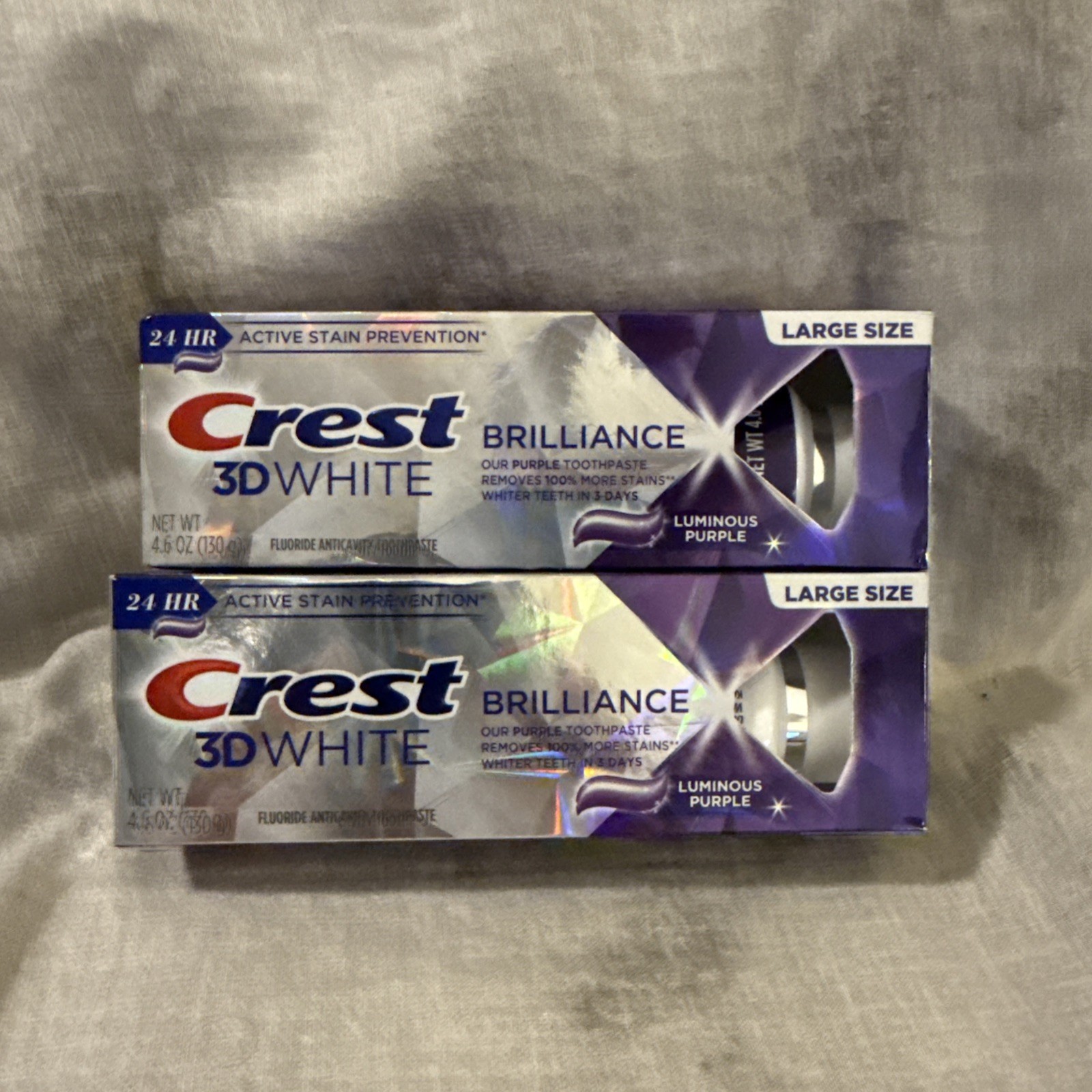2 Crest 3D White Brilliance Luminous Purple Toothpaste 4.6oz Exp 10/2027