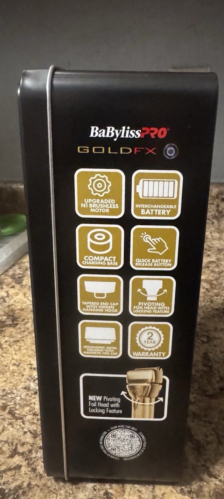 BaBylissPRO GoldFX Gold Foil Facial Shaver Cordless Rechargeable Battery