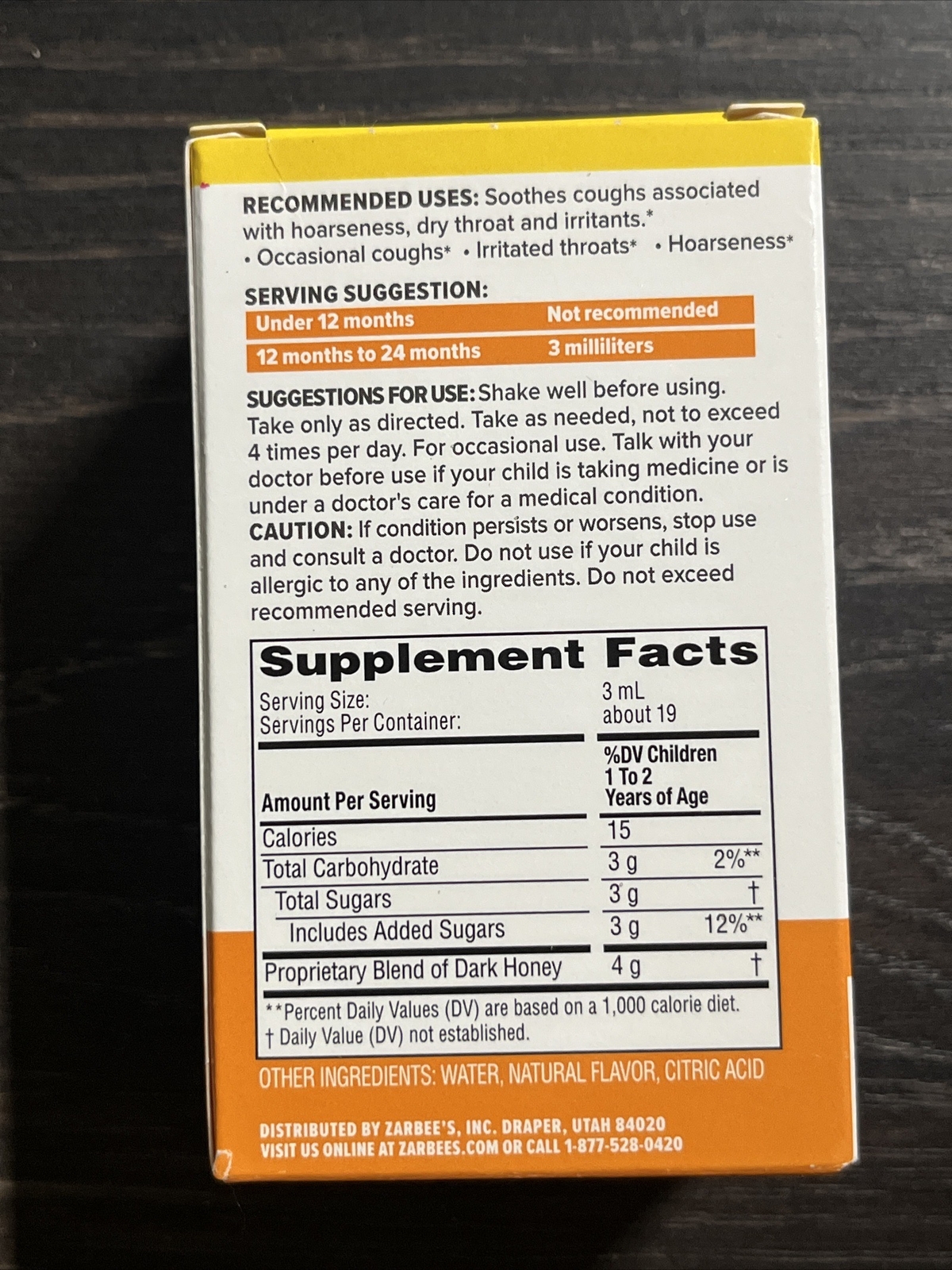 Zarbees Baby Soothing Cough Syrup 12-24 Months Peach&Honey Exp 5/25