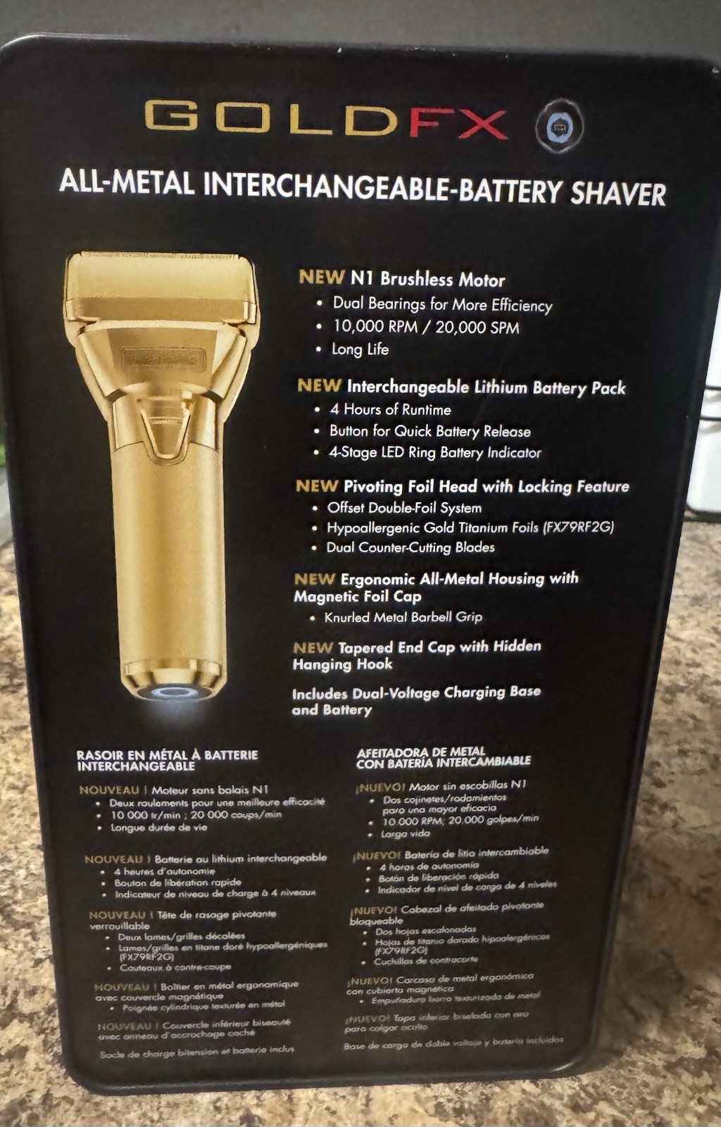 BaBylissPRO GoldFX Gold Foil Facial Shaver Cordless Rechargeable Battery