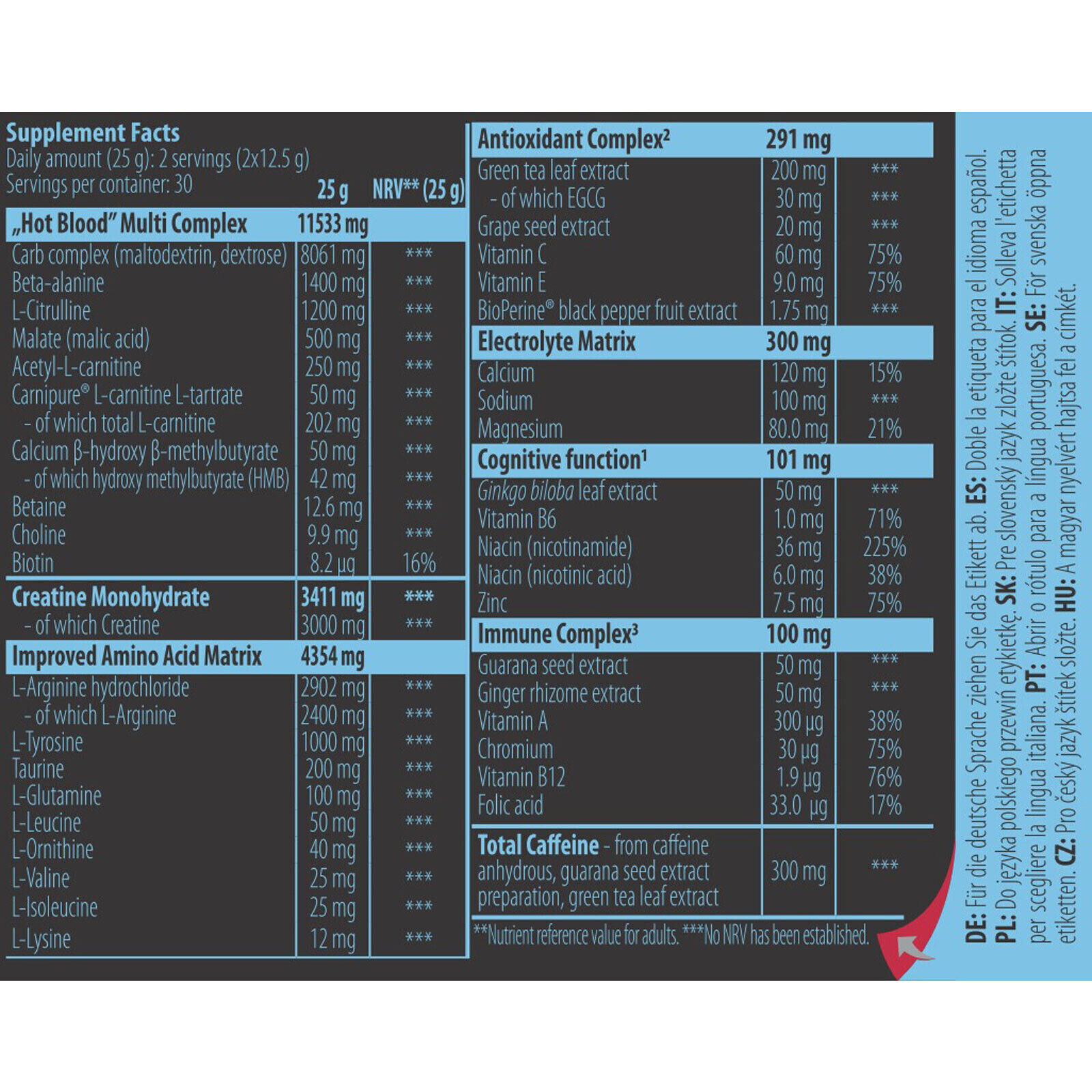 HOT BLOOD 300g Pre-Workout Booster Maximizes Energy Focus & Performance Vitamins