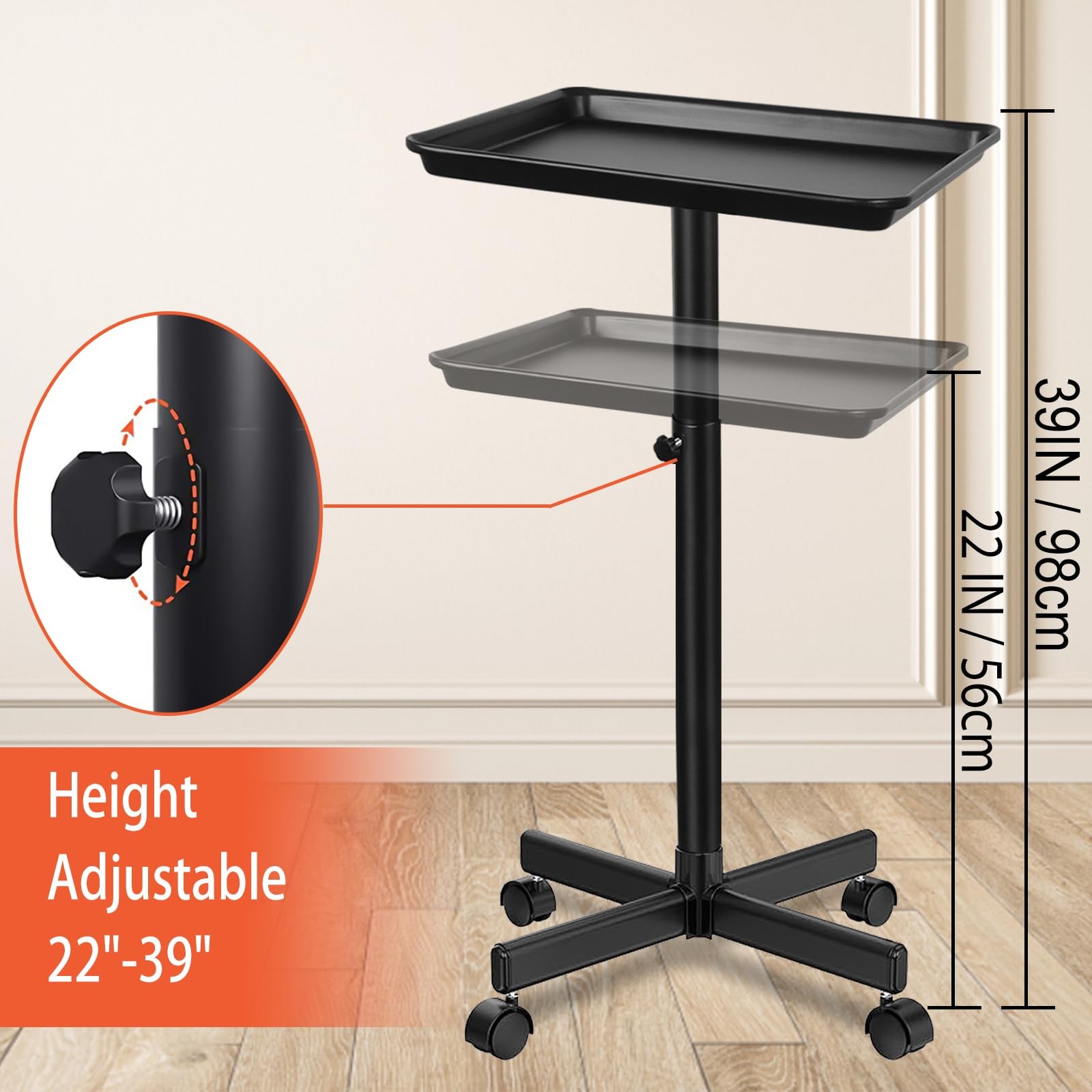 Salon Tray on Wheels,Height Adjustable Rolling Beauty Trolley Cart,Profession…