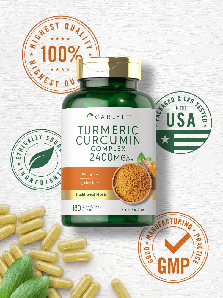 Turmeric Curcumin 2400mg | 180 Capsules | Non-GMO, Gluten Free | by Carlyle