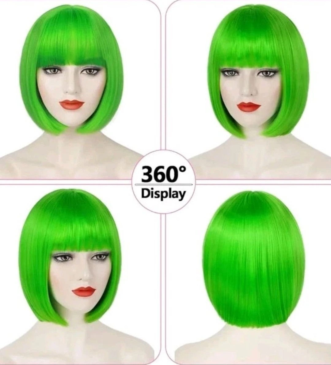 Green Bob Wig Short Straight Bob Wig with Bangs Heat Resistant Synthetic Colorfu