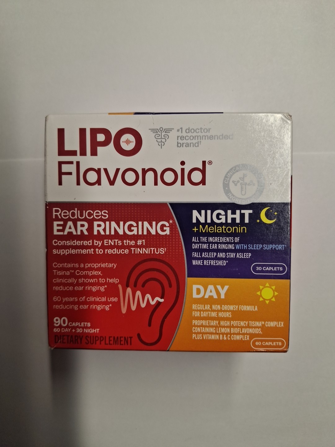 Lipo Ear Ringing Night + Day 90 Caplets 60 Days 30 Night